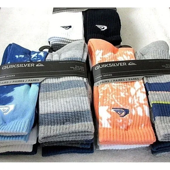 Men's Quiksilver Surf Crew Length socks lot of 5 pairs Size 6-12 NWT - Picture 2 of 9